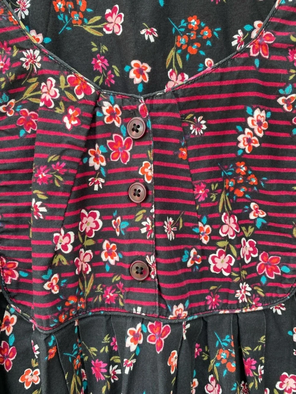 Only Necessities Black Nightdress MuuMuu with Pink Floral and Burgundy Trim - Picture 3 of 4